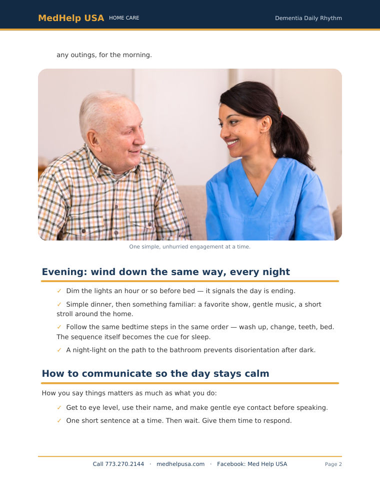 A sample page inside The Dementia Caregiver's Daily Rhythm Guide