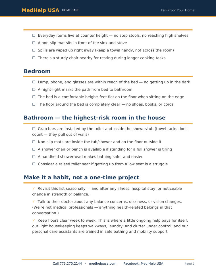 A sample page inside Fall-Proof Your Home: A Room-by-Room Safety Checklist