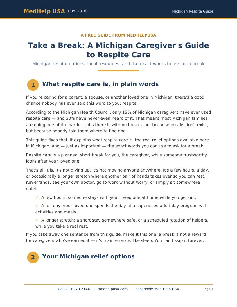 A sample page inside Take a Break: A Michigan Caregiver's Guide to Respite Care