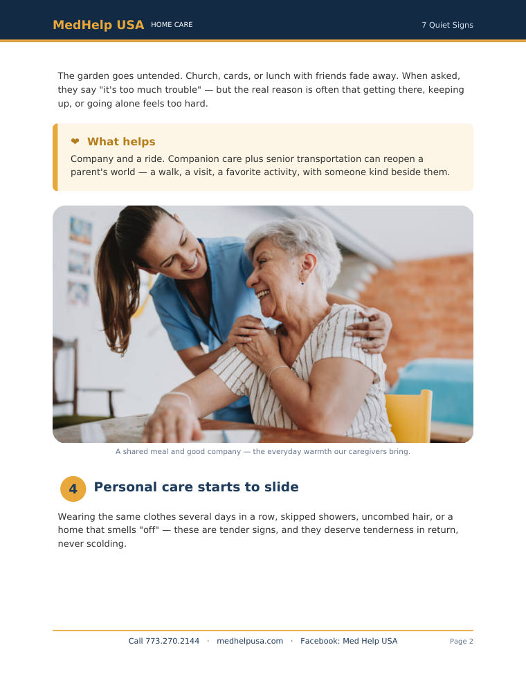 A sample page inside 7 Quiet Signs Your Parent May Need Extra Help at Home