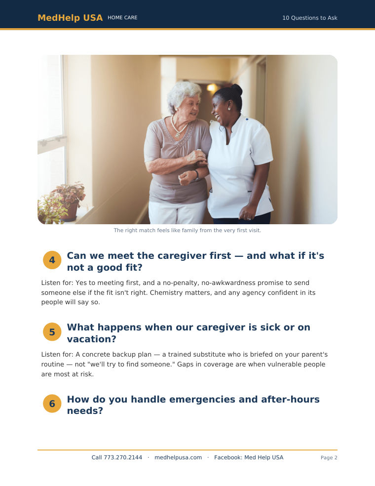 A sample page inside 10 Questions to Ask Before Hiring Any Home Care Agency
