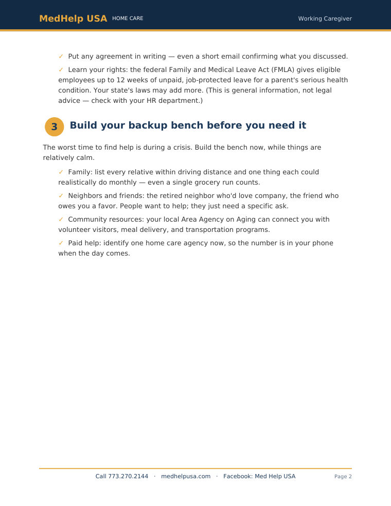 A sample page inside The Working Caregiver's Survival Guide